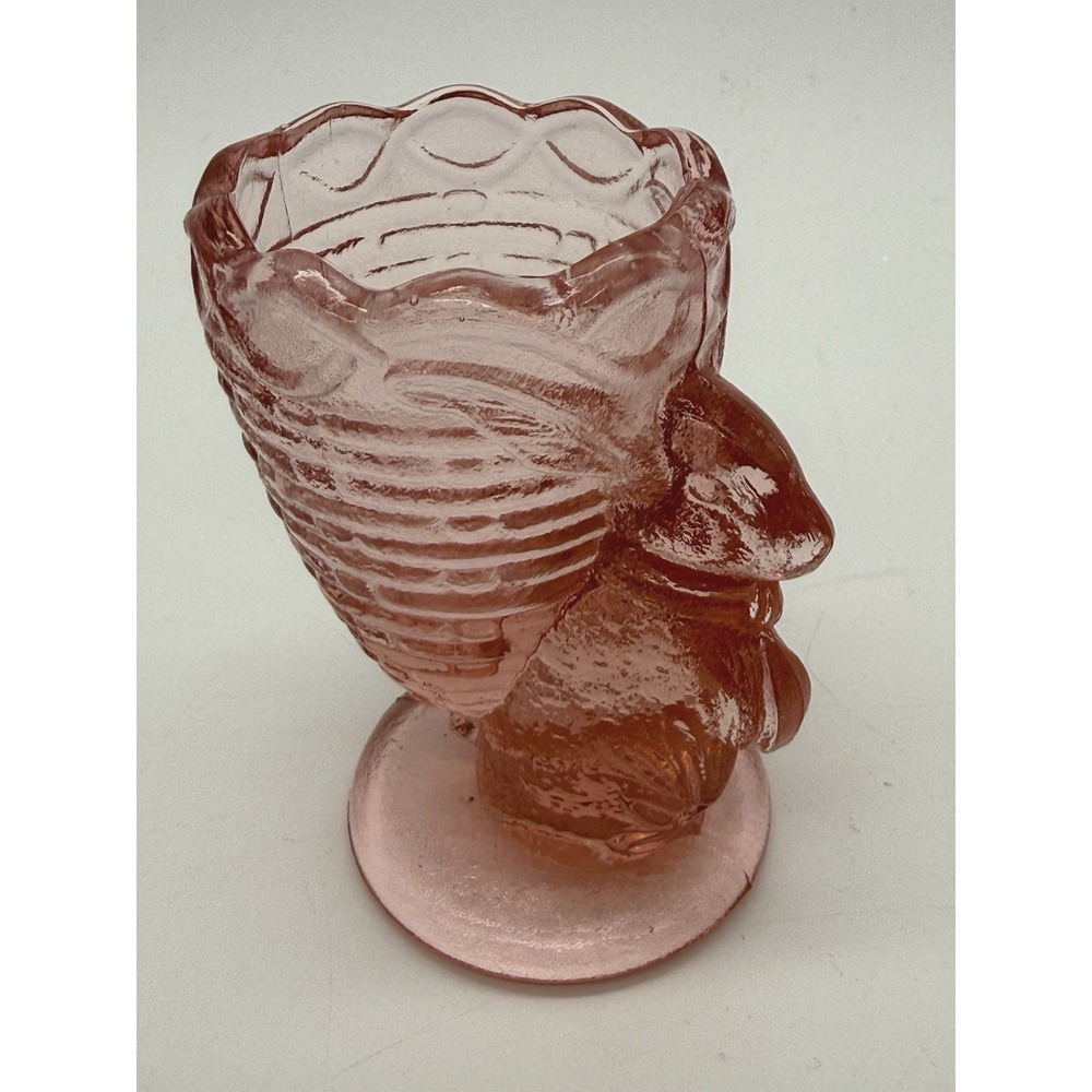 Fenton Pink Glass Bunny Rabbit Basket Egg Holder Cup or Toothpick Holder Vtg